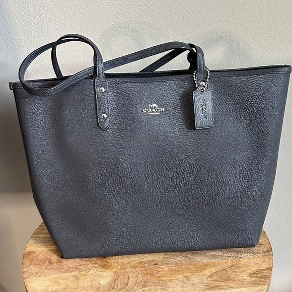 Coach Handbags - Coach Reversible Charcoal Navy Gray Tote Bag